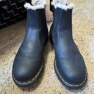 Dr. Martens Black Boots with Beige Fur Lining Size 9